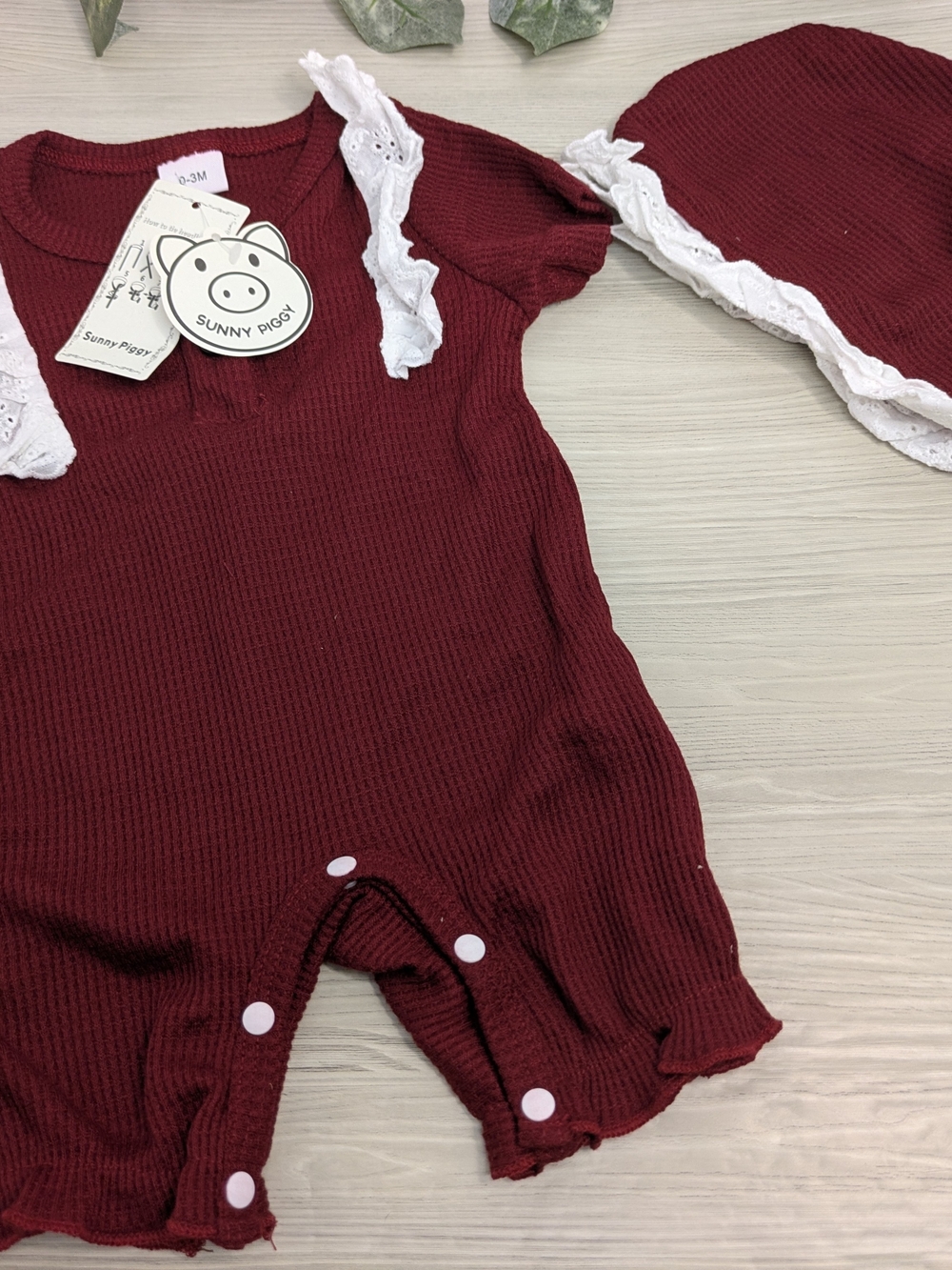 Burgundy Ruffle-Trim Baby Matching Set - Picture 3 of 8